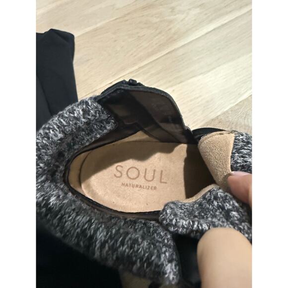 SOUL by Naturalizer Black Faux Leather Wedge Booties 9 Cozy Zip Lace Up - Picture 7 of 7